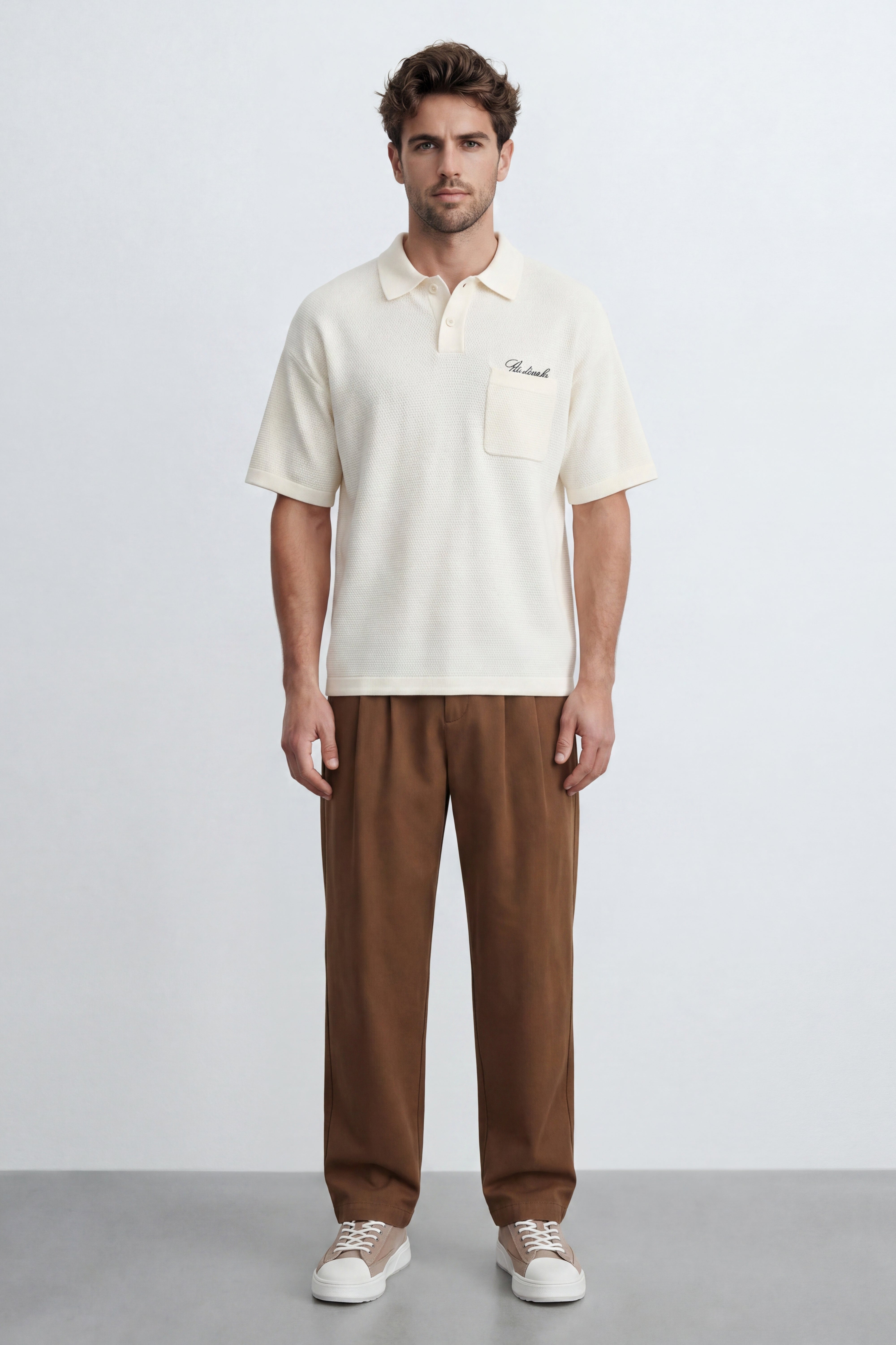 Oversized Cotton Blend Knitted Polo