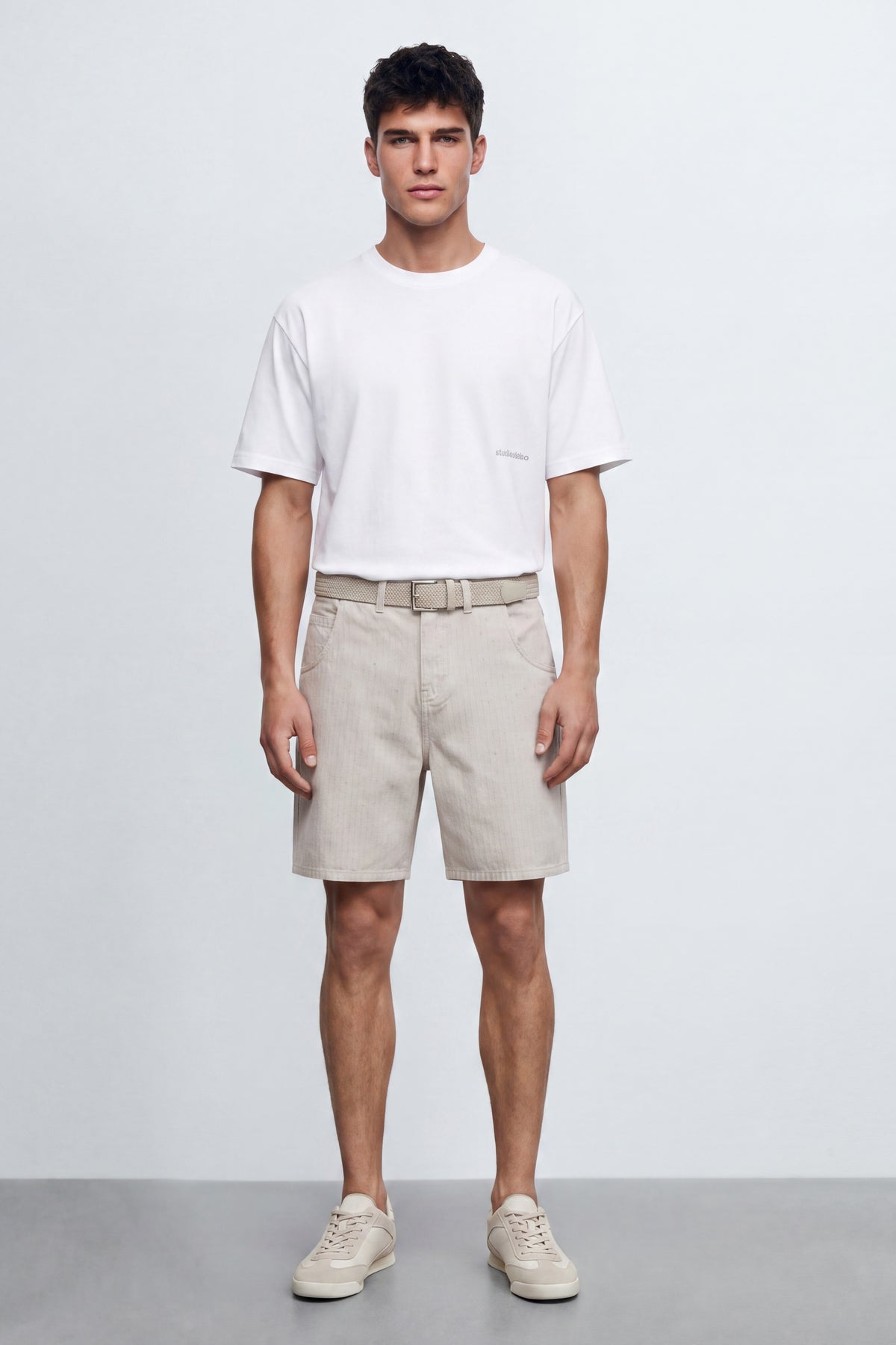 Striped Textured Cotton Bermuda