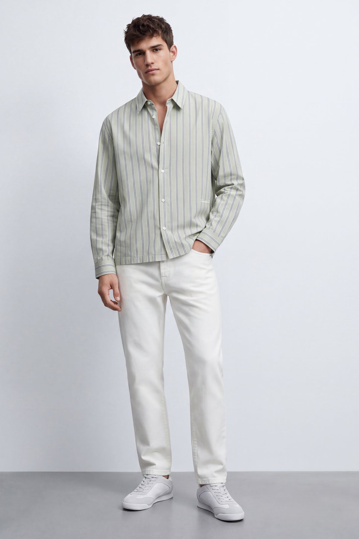 Boxy Fit Striped Button-Down Shirt