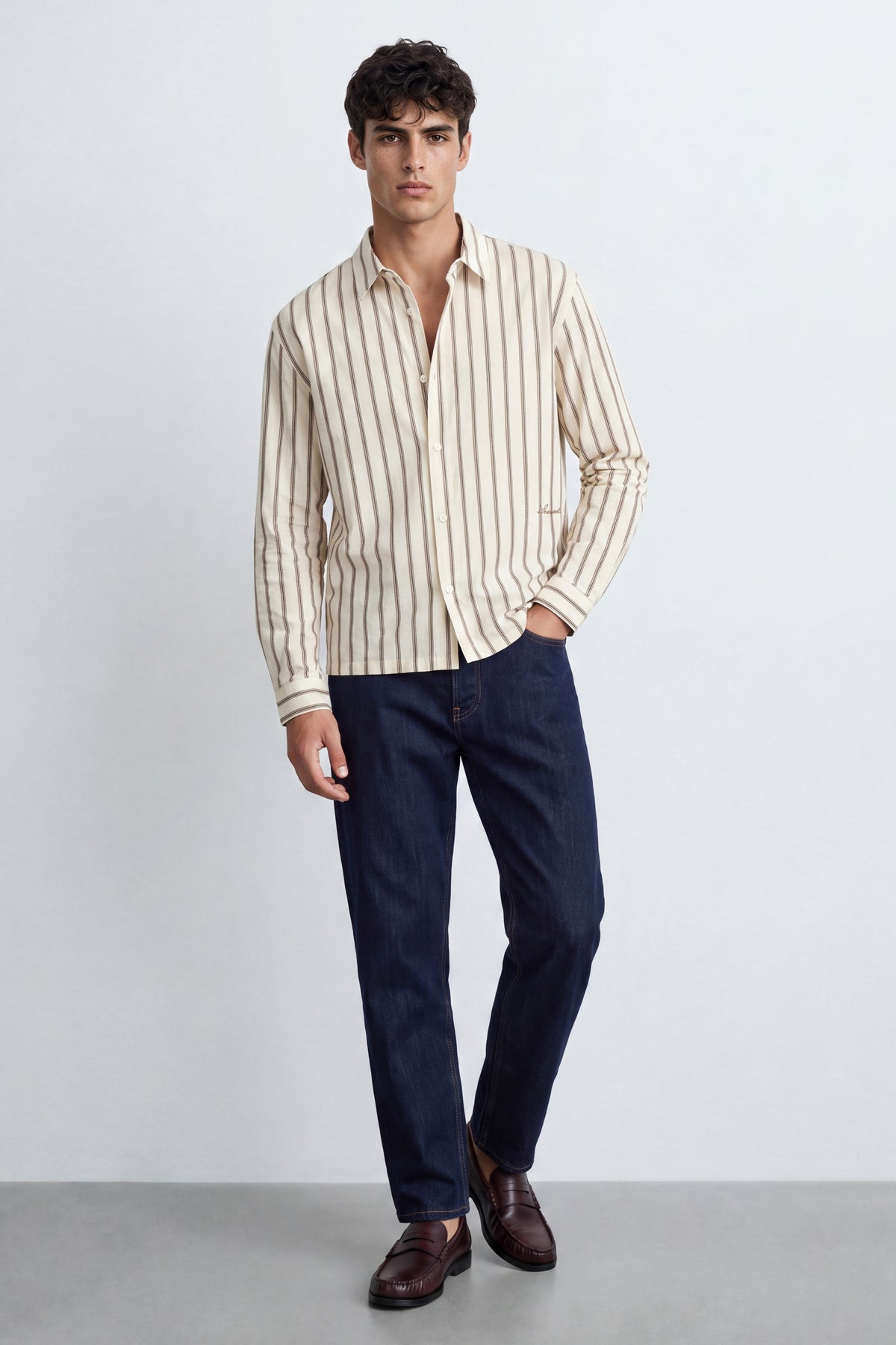 Boxy Fit Striped Button-Down Shirt