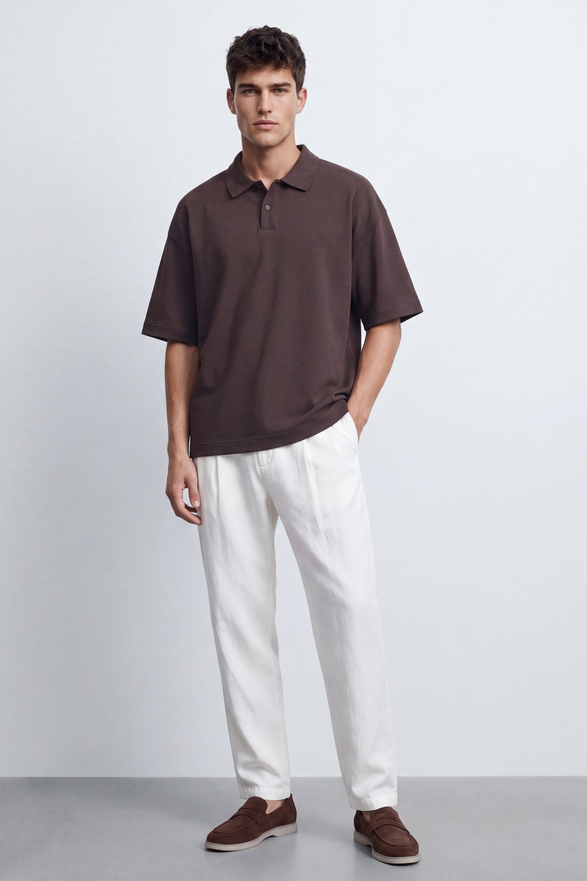 Linen-Blend Oversized Polo Shirt