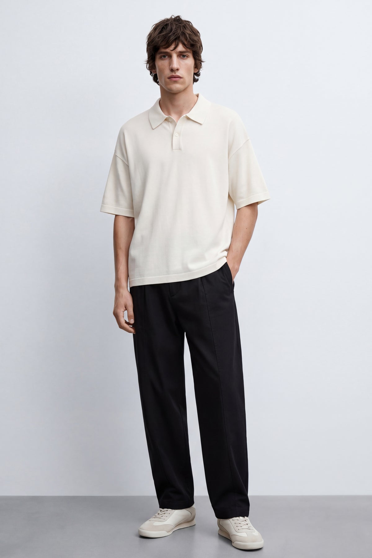Linen-Blend Oversized Polo Shirt