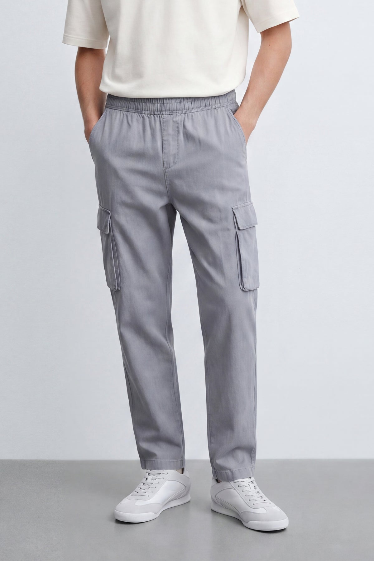 Linen Carrot Fit Cargo Pants