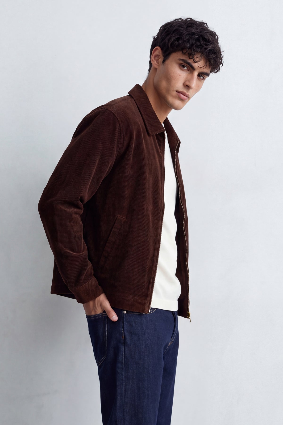 Checkered-Lined Corduroy Jacket