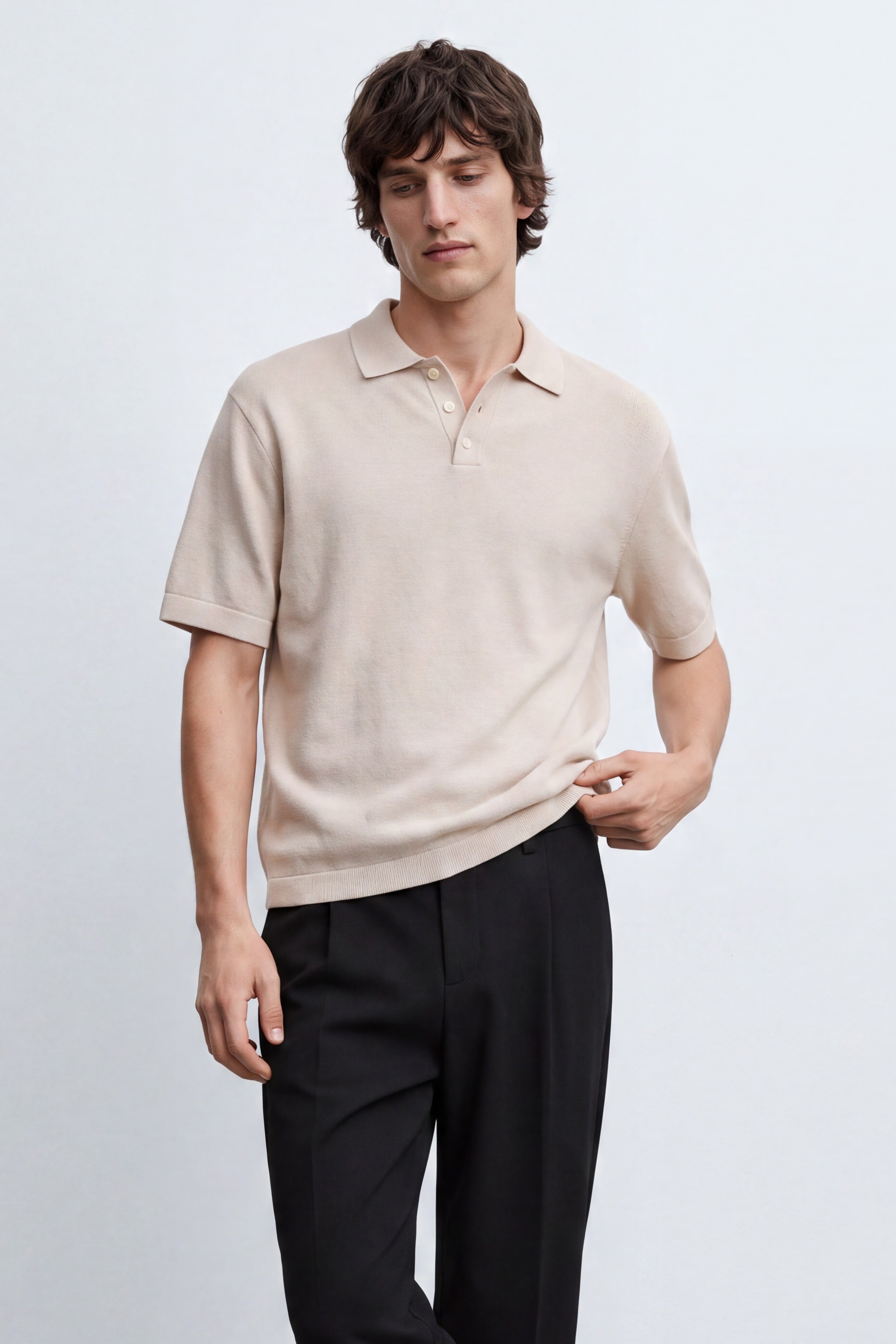 Oversized Knitted Cotton Polo Shirt