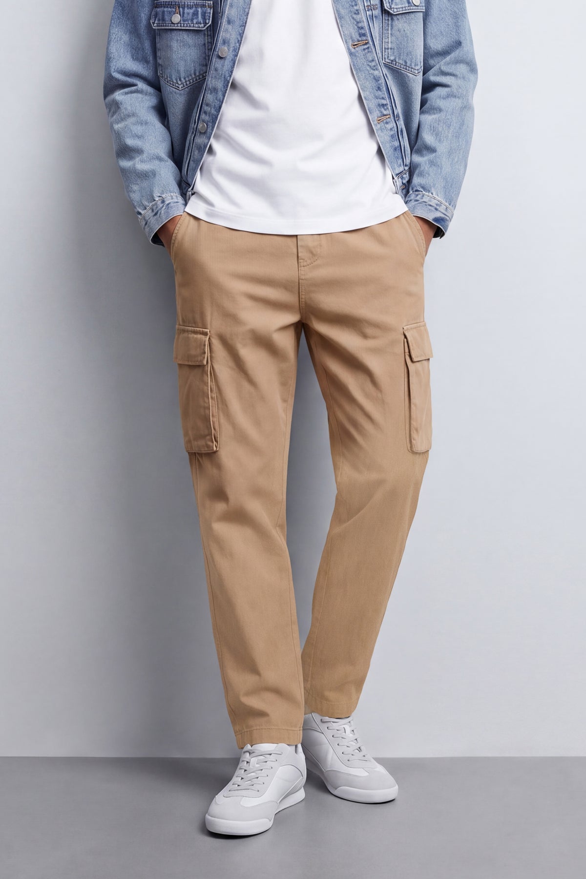 Linen Carrot Fit Cargo Pants